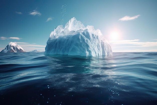 White iceberg submerged in water representing global warming