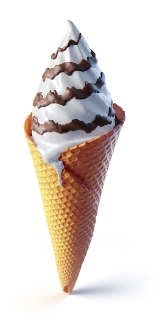 White icecream cone with chocolate topping