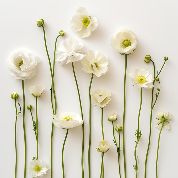 White Iceland poppies on White Background