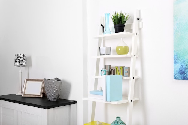 White interior with modern furniture close up