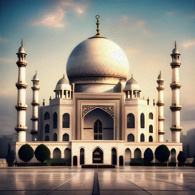 white islamic building mosque faith dome beautiful blue sky oil painting artistic effect background