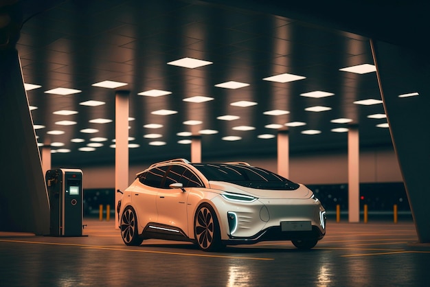 A white jaguar i - pace car is parked in a parking lot.