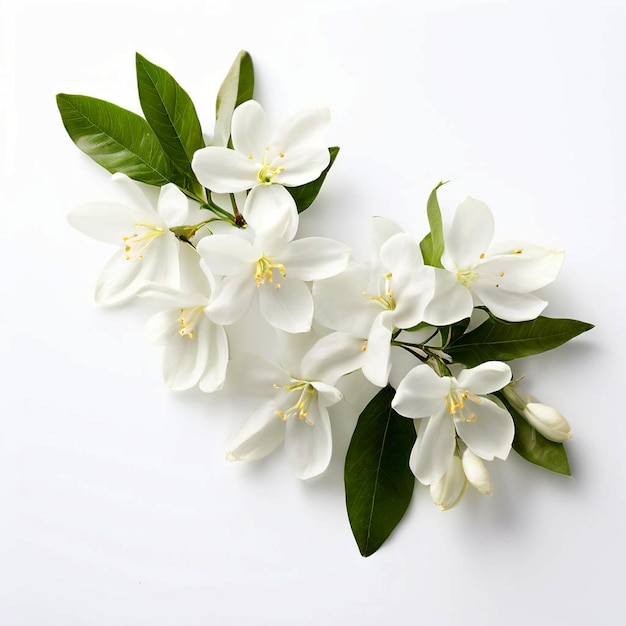 White jasmine flowers against a white background