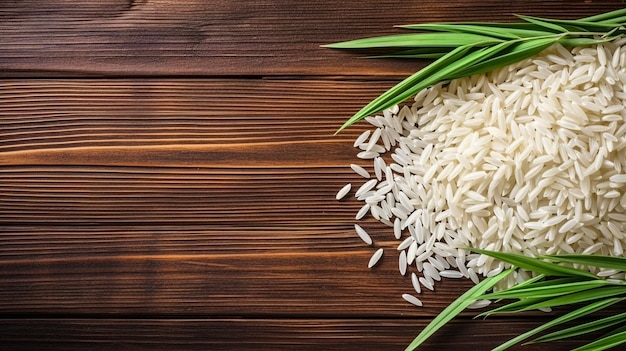 White jasmine rice on wooden background generative AI