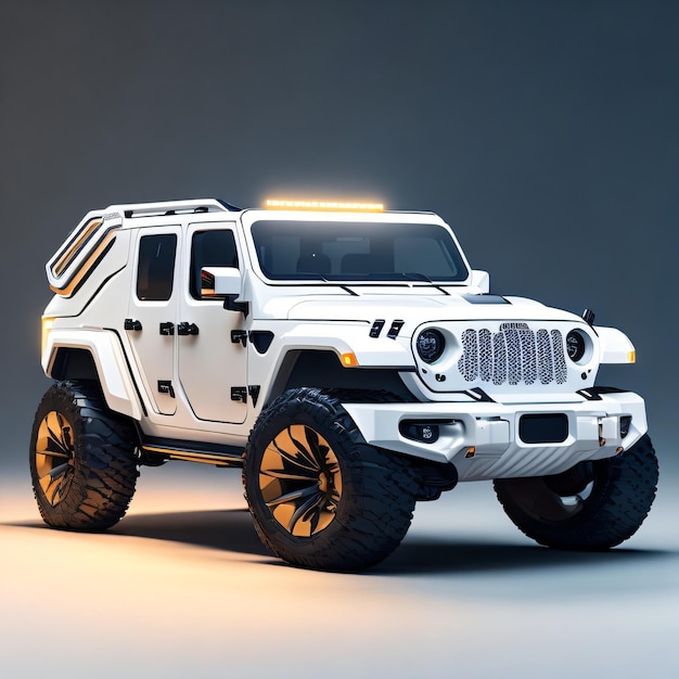 A white jeep with the word jeep on the front.