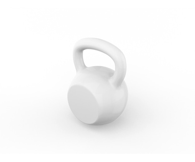 White kettlebell on a white background. Minimalistic design object. 3d rendering.