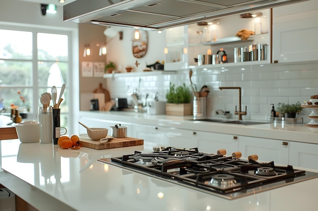 White Kitchen with Gas Stove A Modern and Comfortable Space Filled with Natural Light