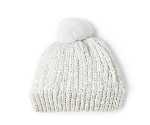 White Knitted Hat Isolated on White Background