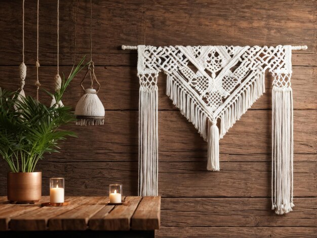 Photo a white lace curtain hangs on a wall next to a candle