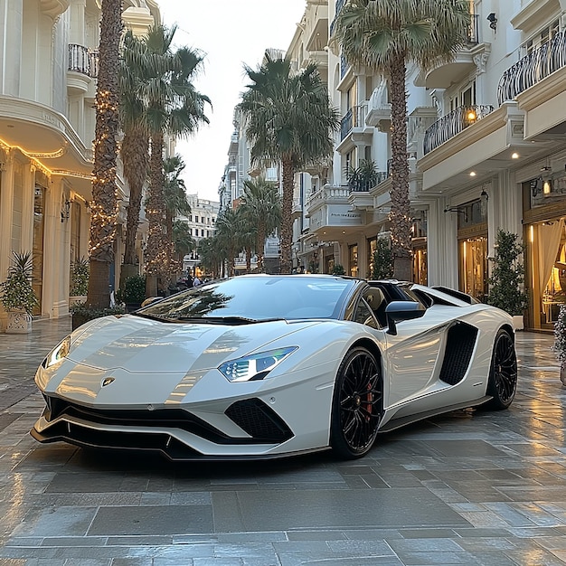 Photo a white lamborghini aventador s roadster front view shot on an iphone pro max