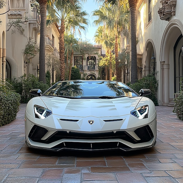 Photo a white lamborghini aventador s roadster front view shot on an iphone pro max