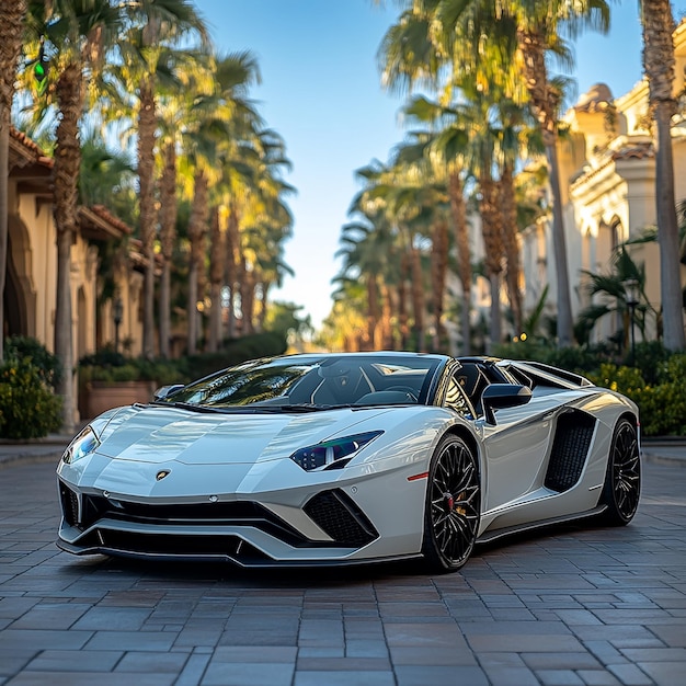 Photo a white lamborghini aventador s roadster front view shot on an iphone pro max