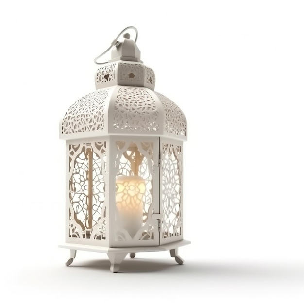 A white lantern with a candle in it