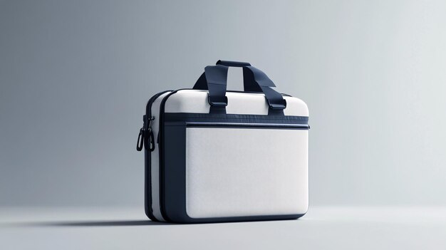 White laptop briefcase standing on white background