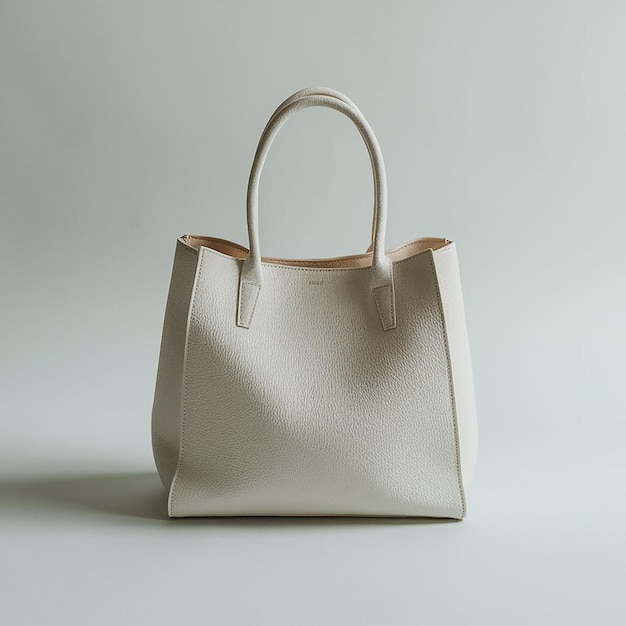 a white leather handbag with a handle that says quot handbag quot