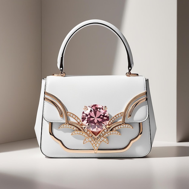 Photo a white leather handbag with a pink flower on the front