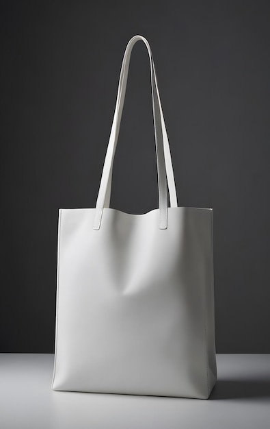 White Leather Tote Bag on a Gray Background