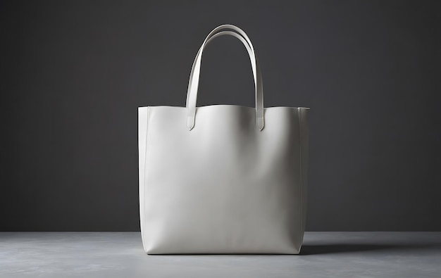 White Leather Tote Bag on a Gray Background