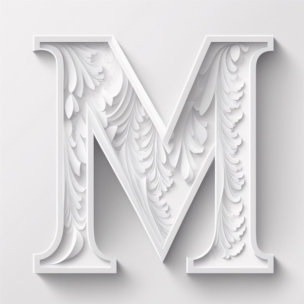 Photo a white letter m with a floral pattern on the top.