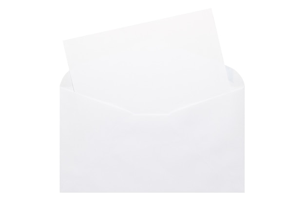 White letter paper and White open envelope isolated on white background.