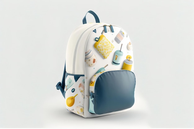 White and light blue children's backpack. Cut out on white backgr