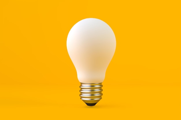 White light bulb on bright yellow background Bright idea concept 3D render illustration