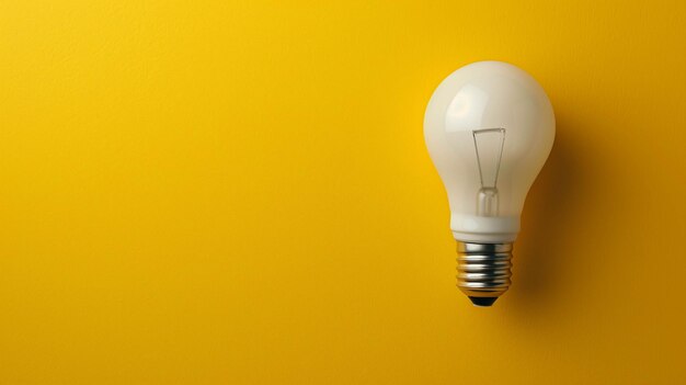 Photo white light bulb on an isolated yellow background with ample room for copy