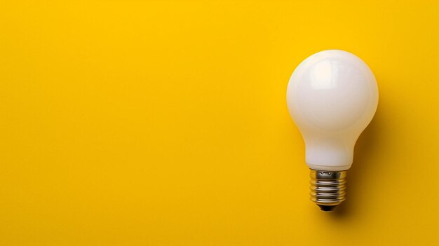 Photo white light bulb on an isolated yellow background with ample room for copy