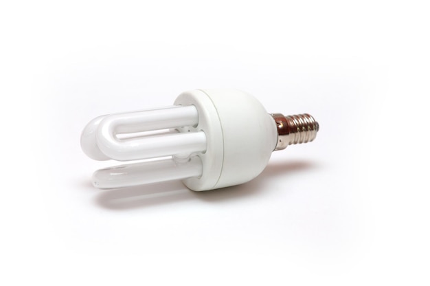 A white light bulb with a screw on the bottom.