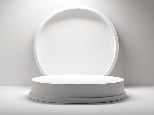 white light round podium and white background for mock up