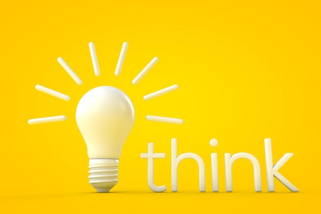 White lightbulb against a yellow background thinking concept 3D rendering