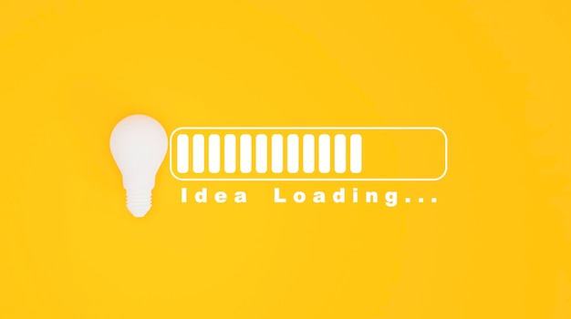 White lightbulb with download progress for idea loading for creative thinking idea to solve problem and solution concept by 3d render.