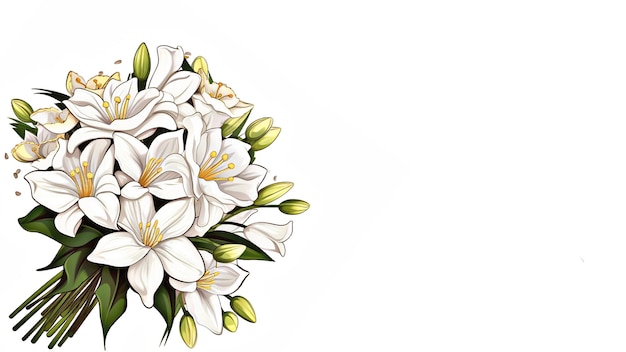 White lily bouquet on a white background concept elegance and purity suitable for floral business