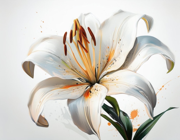 White Lily Flower Illustration Closeup