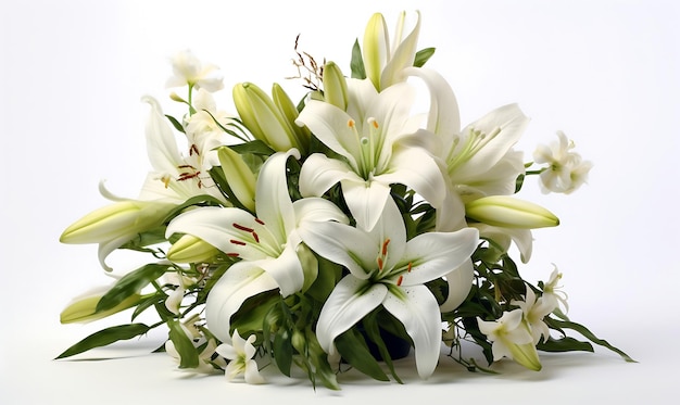 White lily flowers bouquet isolated on white background with clipping path