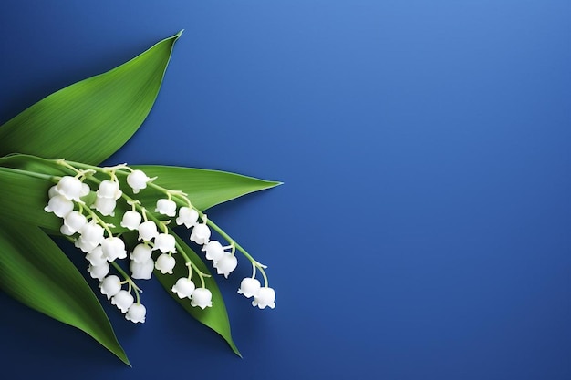 White lily of the valley on indigo blue background