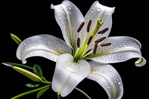 A white lily with water drops on it