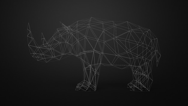 White line low poly counture rhinoceros