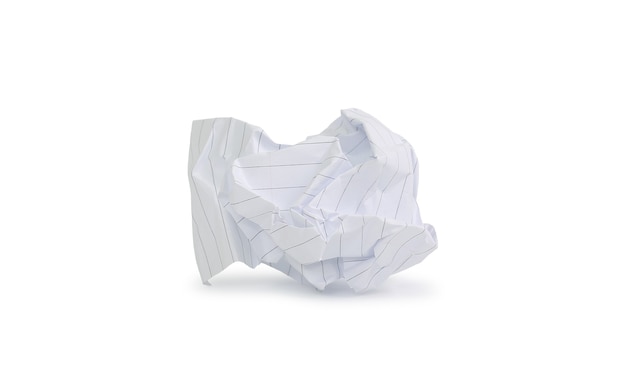 White lines crumpled paper isolated on white background. Image with Clipping path