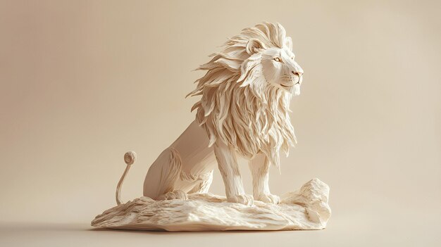 Photo white lion statue on a rock isolated on a beige background