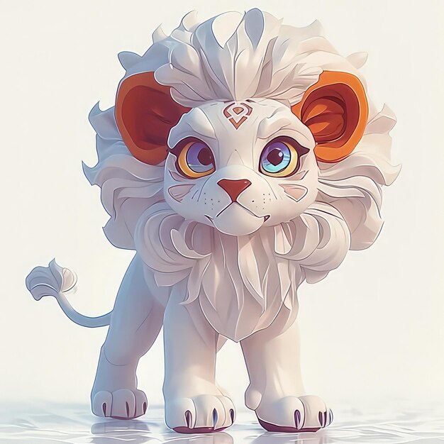 a white lion with a heart on its head stands in front of a white background