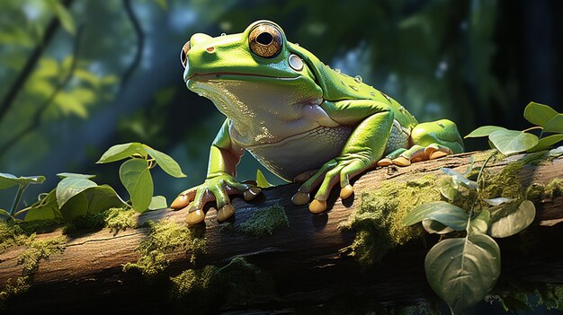 White lipped tree frog on branch generative ai