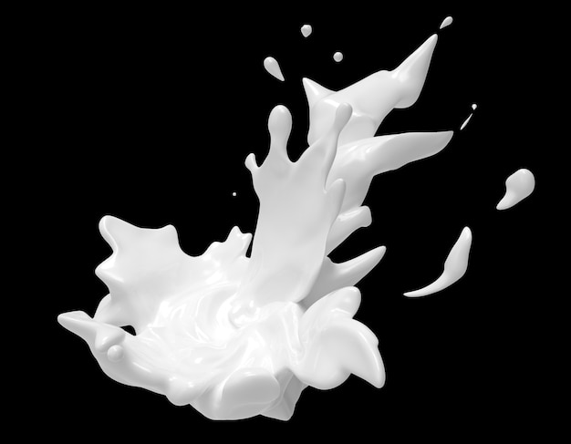 white liquid jet whirl and splash splashing yogurt or milk for design uses product advertising