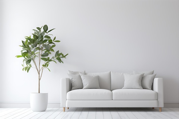 White Living Room White Sofa Potted Plant