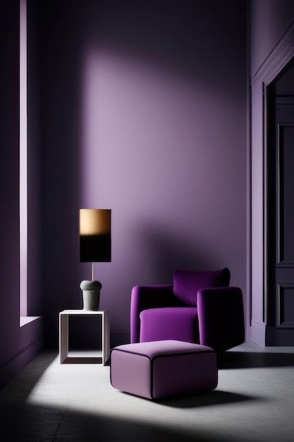 white living room with luxury purpple chair and sofa accents