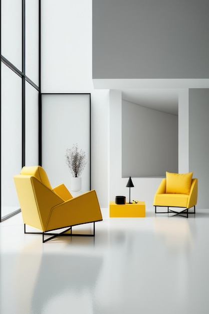 white living room with luxury  yellow chair and sofa accents