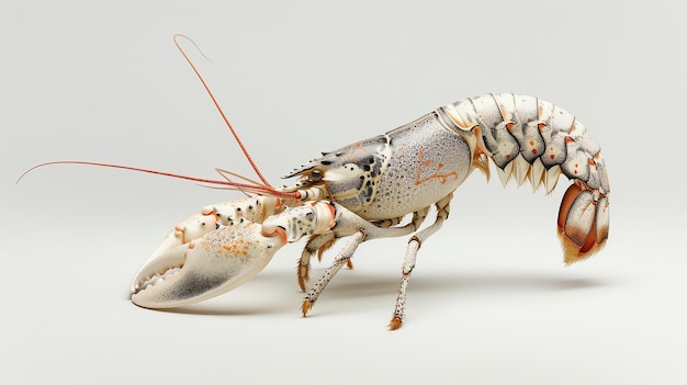 A white lobster with orange spots on a white background