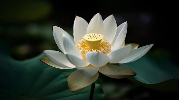 A white lotus flower with a yellow center.