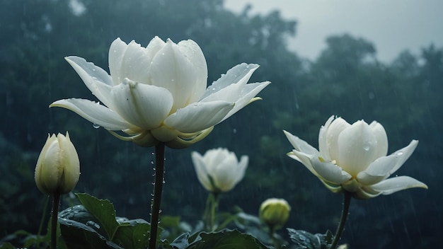 White Lotus flowers blossom on the morning