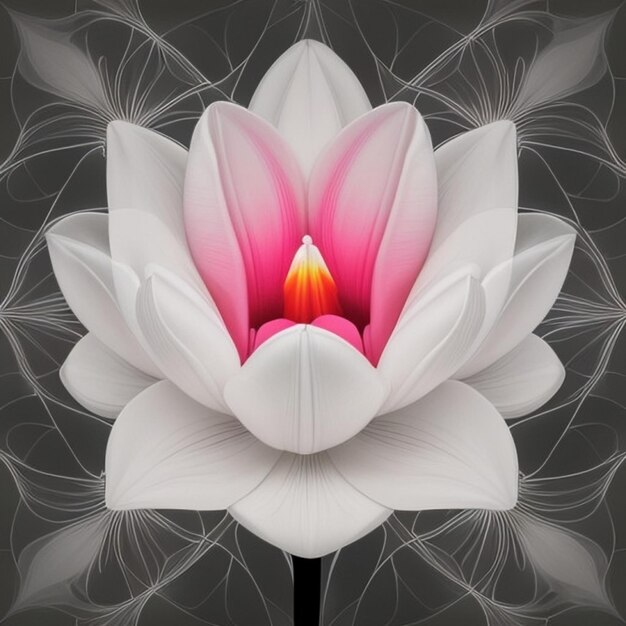 a white lotus with a pink center that says lotus